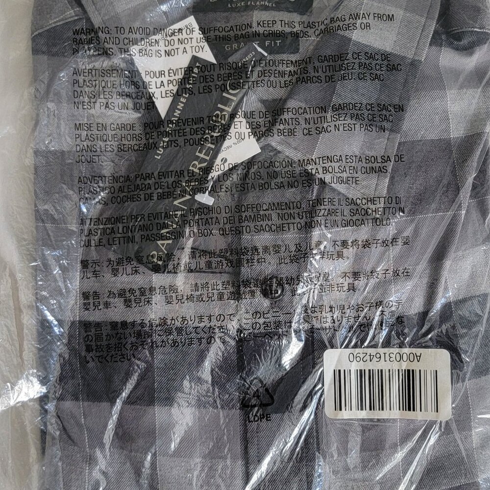 NWT Banana Republic Luxe Flannel Grant Fit Buffalo Smoke Grey Button Down Shirt